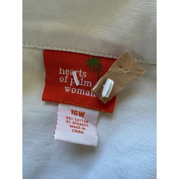 Hearts of Palm White Brown Wood Beads Pockets 3/4 Sleeve Cropped Jacket size 16W - Picture 9 of 13